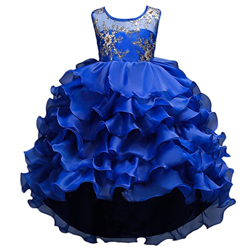 Girls Vintage Ruffle Lace Tulle Flower Girl Dresses Junior Bridesmaid Bow Princess Gown Party Wedding Trailing Dress