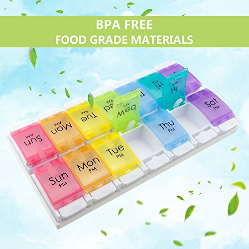 Itari Pill Organizer, Fit & Healthy 7 Day AM/PM Vitamin Pillbox, Push Button Design, Large Compartments Pill Organizer Tray,Rainbow Color - Thumbnail 5