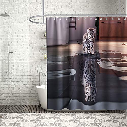 Cat & Tiger Funny Shadow Shower Curtain - Image 3