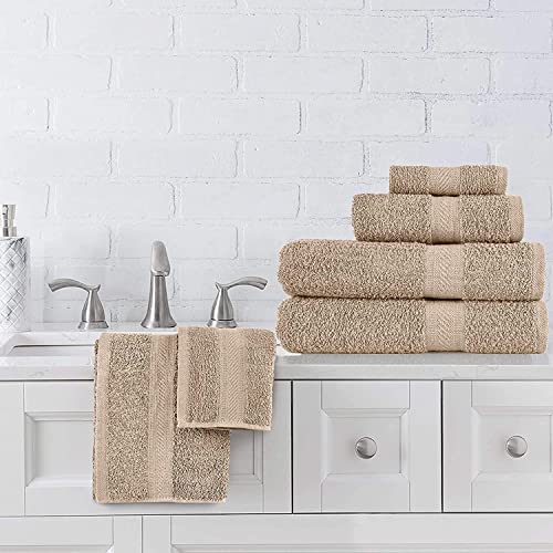 Sweet Needle Set of 6 Towels - 2 Bath Towels, 2 Hand Towels and 2 Washcloths Cotton Daily Use, Hotel Quality, Soft, Highly Absorbent, Quick Dry, Lightweight (Linen)