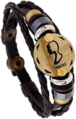 Aorbi 2017 New Hot Fashion Bracelet Jewelry 12 Zodiac Signs Constellation Astrology PU Leather Weave Bracelet for Boys and Girls (Gemini)
