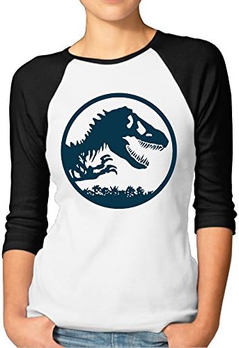 Women Jurassic World Logo Outline Casual Round Neck 3/4 Sleeve Raglan Tops Shirt
