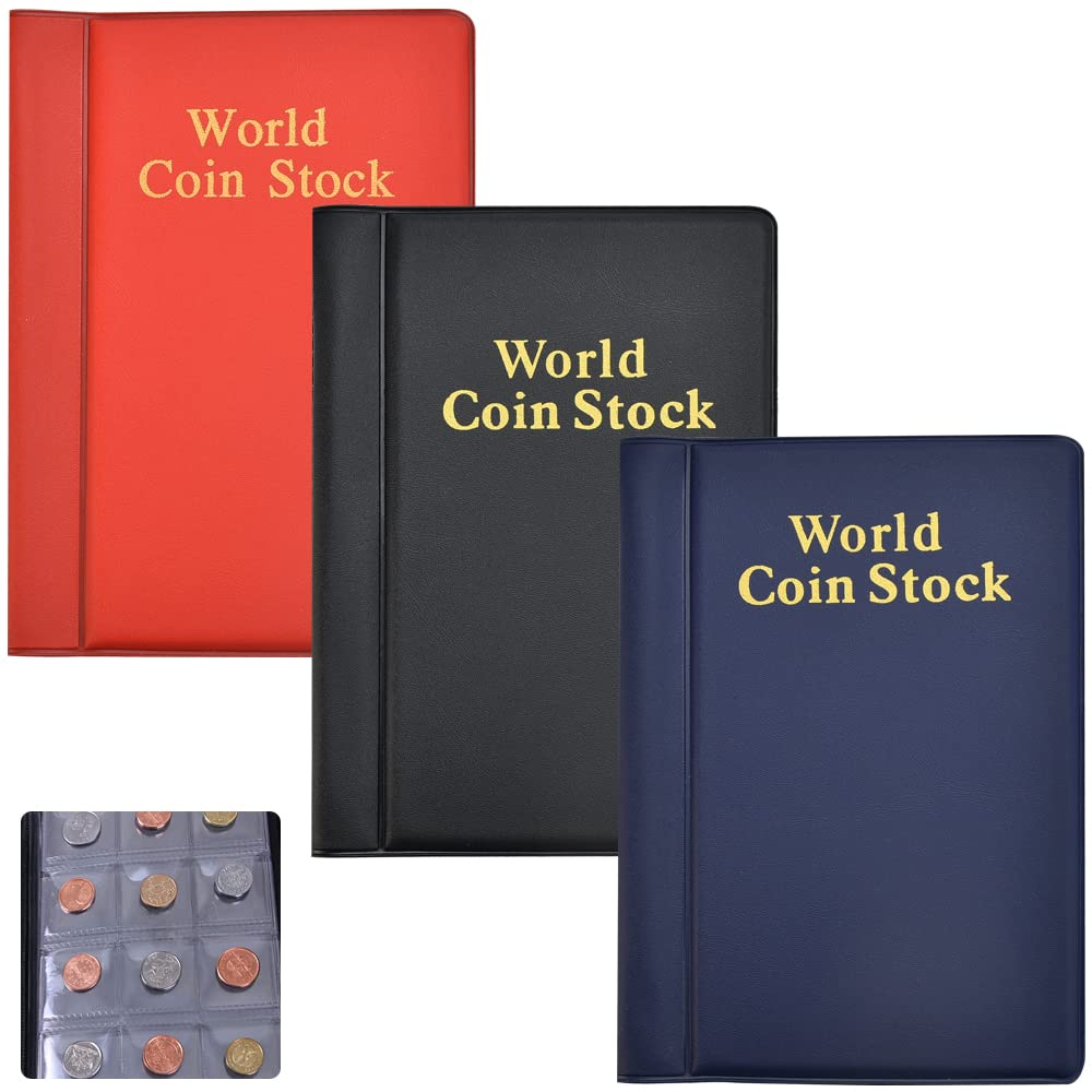 Favengo 3 Pcs Coin Collectors Album with 120 Pockets - Storage Book for Commemorative Coins, Medals, Tokens in 4 Colors