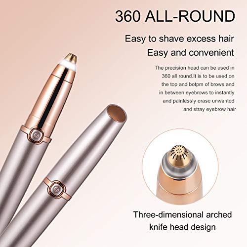 Eyebrow Trimmer Epilator Electric Razor for Women, Eyebrow Painless Hair Removal with LED Light for Good Finishing and Well Touch-Rose Gold (Battery Not Included) (new gold)