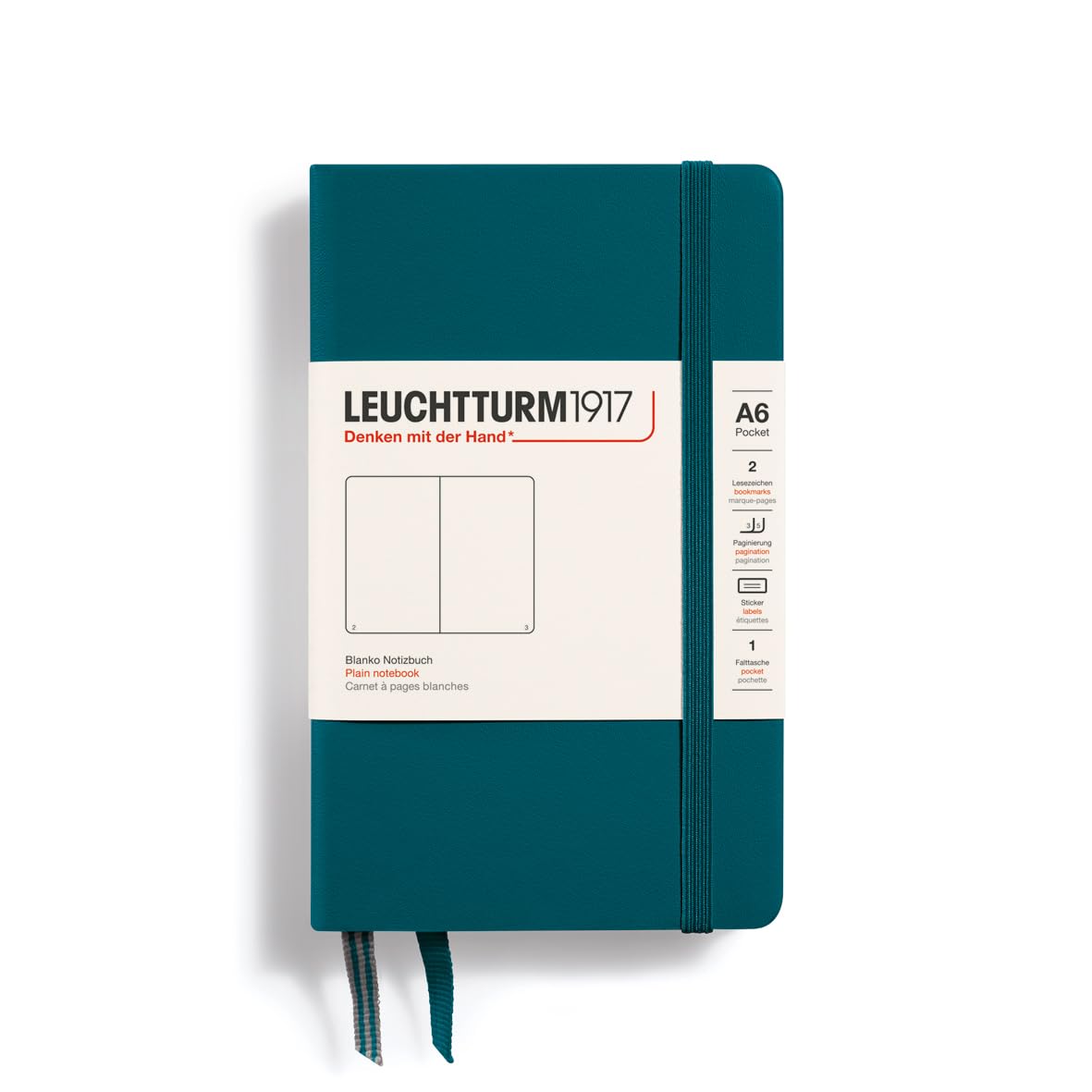 LEUCHTTURM1917 Notebook Pocket (A6) Hardcover 187 Numbered Pages Blank Pacific Green 359706