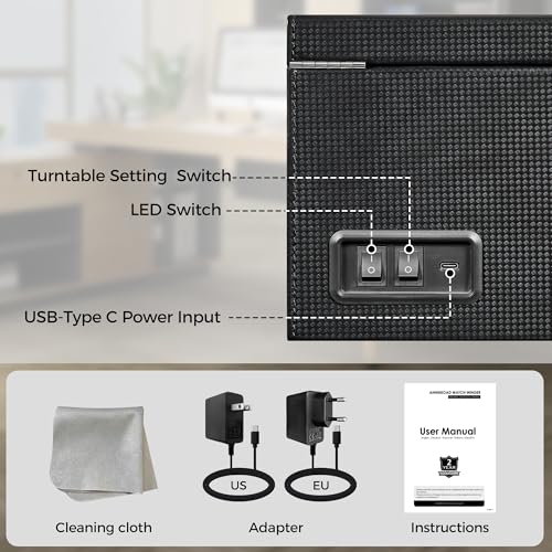 ANWBROAD ANWBROAD Watch Winder for Automatic Watches 4 Watch Rotator and 6 Extra Storages with Super Quiet Mabuchi Motor and LED Backlight Turner Carbon Fiber Shaker 5 Rotating Modes USB UJWW002F