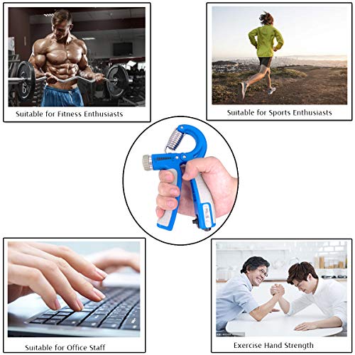 WFFIT Adjustable Hand Grip Strengthener, Hand Exerciser,Grip Strengthener Workout, Finger Exercise, Strength Trainer Non-Slip Handles, Upgraded Version, Automatic Counting (Blue)