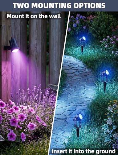 8Pack 24V LED Garden Spike Lights Mains Powered RGB + Warm White, IP65 Waterproof for Outdoor, 26M LED Garden Uplighters Bluetooth App & Remote Control, Color Changing Pathway Lights for Yard