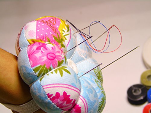 Lontenrea Pumpkin Pin Cushion Wearable Wrist Needle Pincushions (Pattern Tend to Blue + Pink)
