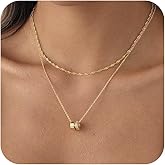 Bykuvo Gold Necklace For Women, Layered 14K Real Gold Plated Necklaces For Women,Dainty Gold Paperclip Chain Tear Circle CZ Pendant Necklace Stack,Trendy Gold Jewelry Set Gifts