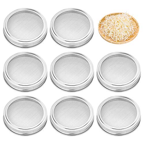 Awpeye 8 Pack Stainless Steel Sprouting Jar Lid Kit For Wide Mouth