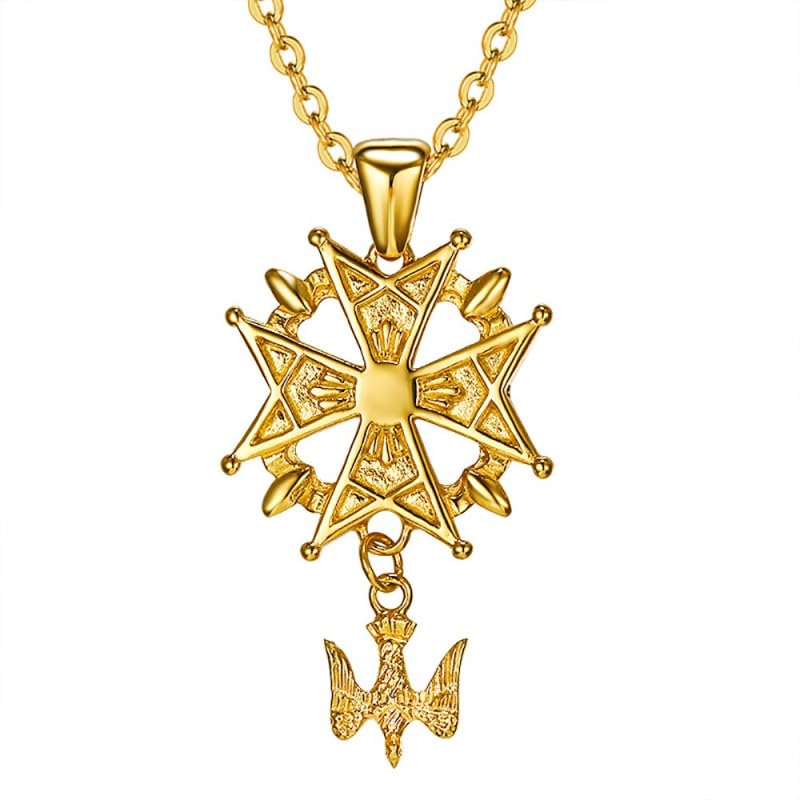 BOBIJOO JEWELRY - Cross Pendant Huguenot Protestant South Steel Gold + Chain