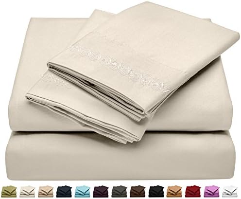 Full Size Bed Sheet Set - Soft Brushed Microfiber Luxury Comfort Sheet Set - 1800 Thread Count Bedding Linens – Embroidered Design – Off White - Victoria Collection by Jessie Porter