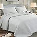 Edilly Queen 3-Piece Quilt Embroidered Bedspread Coverlet Solid Oversized Reversible Overfilled Floral Comforter Duvet Slivergray