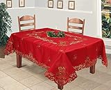 Creative Linens Holiday Christmas Embroidered Poinsettia Candle Bell Tablecloth 70x104 Rectangular with 12 Napkins RED Gold