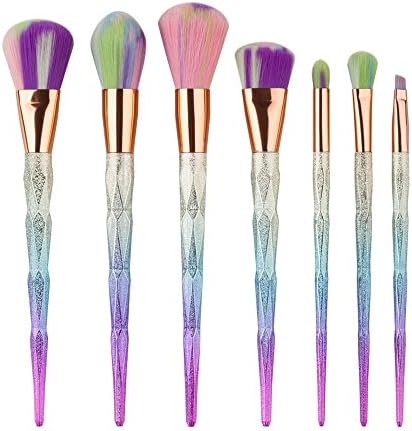 Lospu HY® 7Pcs Magic Unicorn Rainbow Diamond Handle Makeup Brushes Set Foundation Cream Powder Highlight Contour Cosmetic Beauty Brush Kit