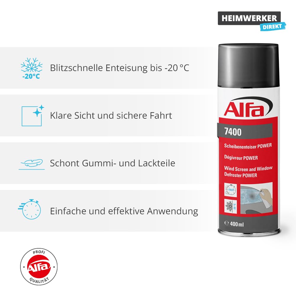 Alfa 4X Scheibenenteiser 400 ml Profi-Qualität Entfroster Scheibenentfroster Autoscheiben Türschloss Türdichtung Enteiserspray Eisfrei Spray schnelle Enteisung bis -20°C Winter 2