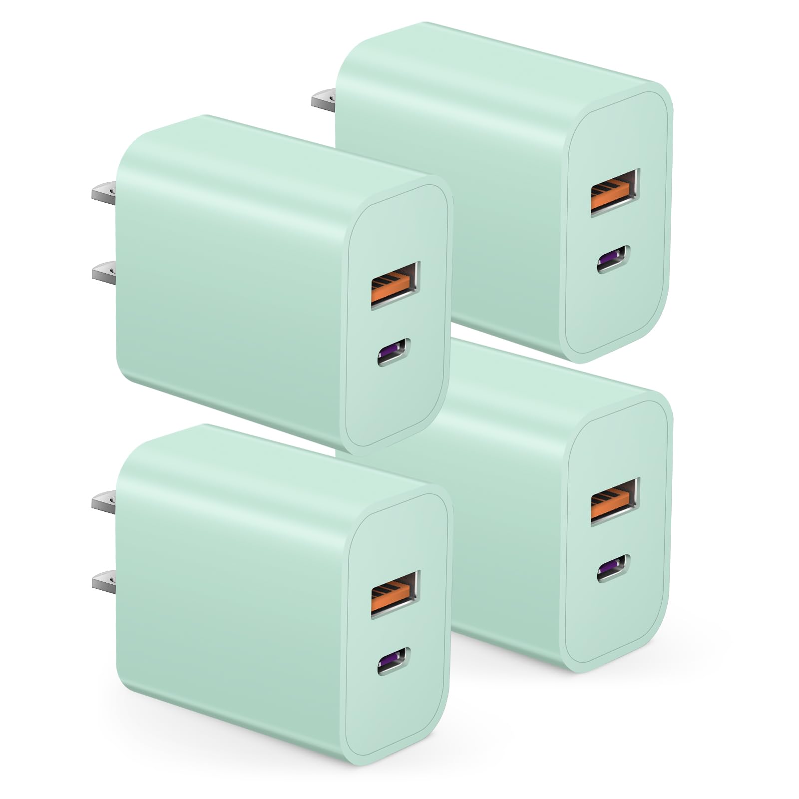 Photo 1 of [4 Pack] USB C Charger Block Charging Block Type C Charger 20W Wall Chargers for iPhone Air/17/17 Plus/17 Pro/17 Pro Max/16/16 Plus/16 Pro/16 Pro Max/15/15 Pro/15 Pro Max/14/13/12 Pro/Samsung(Green)