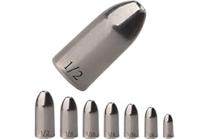 Reaction Tackle Tungsten Worm Weights for Bass Fishing - Bullet Shaped Sinkers/Fishing Weights - for Texas Rig and Carolina Rig/Size Stamped