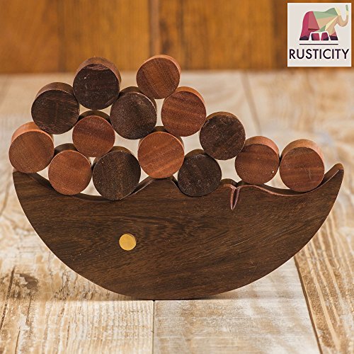 Rusticity Wood Balancing Game with Moon Shaped Disk and Cylinders for Balancing Games | Handmade | (6.5x5 in) Toys & Games, Games, Travel Games