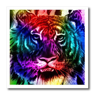 3dRose Rainbow Colored Tiger Head Iron On Heat Transfer, 10"