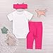 Baby Girls Deer Print White Romper+Long Pants+Headband 3Pcs Outfit Clothes Set (0-6 Months, A)