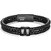 Aiemghsde Personalized Custom Name Bracelets for Men - Mens Leather Bracelet with 2-6 Family Names,Customized Bracelet Father's Day Dad Gifts for Husband Son