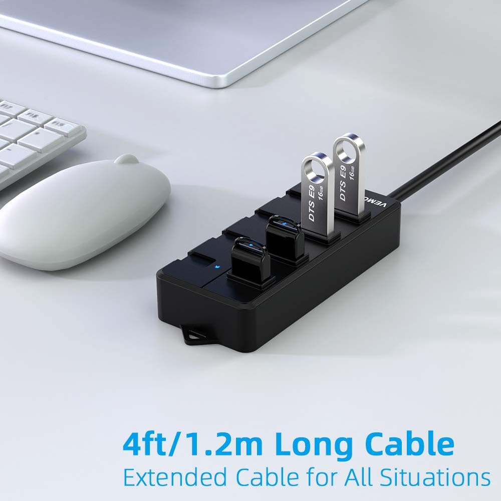 Powered USB Hub 3.0,VEMONT 4 ports USB Hub with 5V/3A Power Supply,Superspeed 5Gbps USB Splitter with Individual on/off LED Switches and 3.9ft/1.2m Long Cable for PC/Laptops/Ultrabooks/Desktops - Image 5