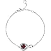GEMLANTO 925 Sterling Silver Birthstone Bracelets for Women Charm Infinity Bracelet Birthday Anniversary Valentine's Day Jewelry Gifts for Her Women, Adjustable Chain