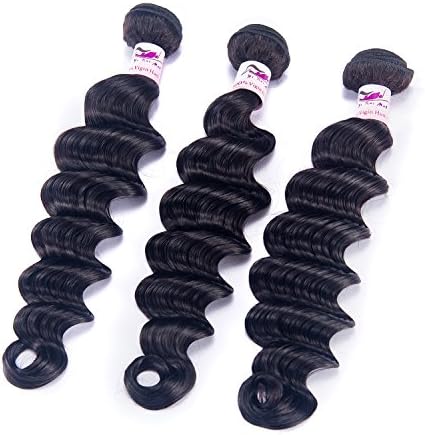 Brazilian Hair 10A Unprocessed Virgin Human Hair Extensions 3 Bundles Loose Deep Wave Natural Color (14 16 18, inches)