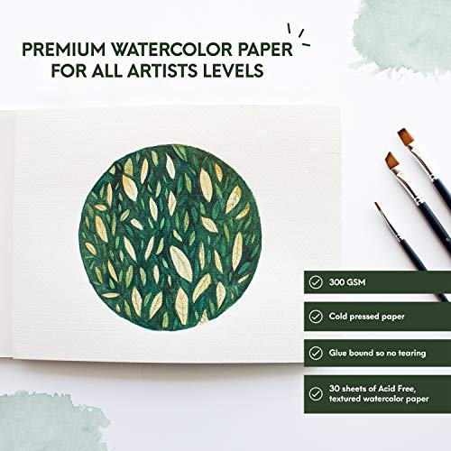 Watercolor Pad – 30 Sheets, 8.5 x 11 Inches, 300gsm, Cold Pressed Watercolor Paper Perfect for Blending and Layering - for Professionals and Students – MozArt Supplies - Thumbnail 3