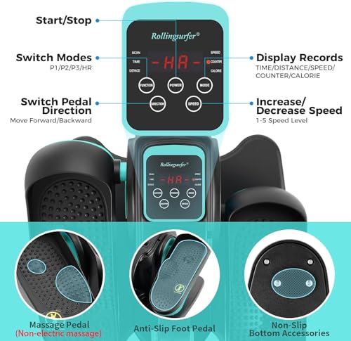 Rollingsurfer Under Desk Elliptical Machine, Electric Elliptical Trainer with LCD and Remote Control, Portable Seated Pedal Leg Exerciser for Seniors Adults
