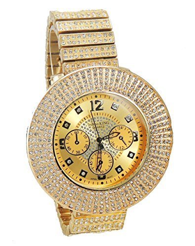 Totally iced out gold tone hip hop men s 5-row czs blin…