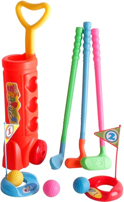 amazon com wisbaby kids golf club set golf cartwith wheels 3 colorful golf sticks 3 balls 2 practice holes fun young golfer sports toy kit for boys girls promotes amazon com