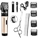 Maxshop Dog Cat Clippers, Low Noise Rechargeable Cordless Animal Clippers - Professional Pet Grooming Clippers Kit with Scissor, Comb and Detachable Blades(gold)