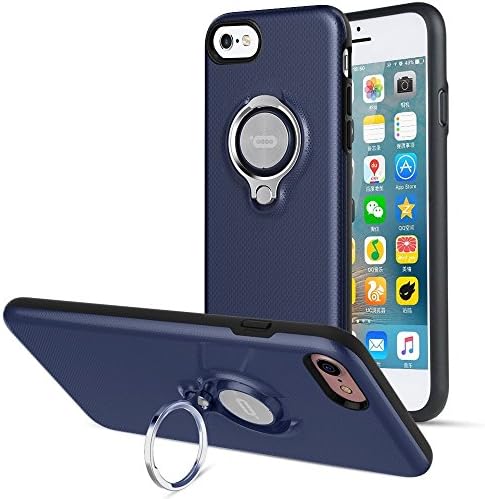 iPhone 7 Case, Built in Magnetic, Ring Holder, Anti-Scratch Ring Grip, Kickstand, Shock Absorption, 360 Degree Rotating, Sturdy and durable, Easy to put on (Dark Blue)