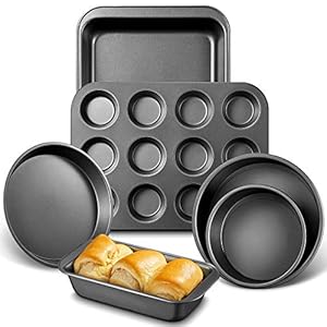 Deik-6-Piece-Bakeware-Set-Non-Stick-Baking-Set-Carbon-Steel-Bakeware-Sets-with-2-x-Round-Cake-Tins-Pizza-Pan-Toast-Pan-Rectangle-Baking-Pan-12-Muffin-Tray-BPA-Free Deik 6-Piece Bakeware Set Non Stick Baking Set, Carbon Steel Bakeware Sets - with 2 x Round Cake Tins, Pizza Pan, Toast Pan, Rectangle Baking Pan, 12 Muffin Tray, BPA Free
