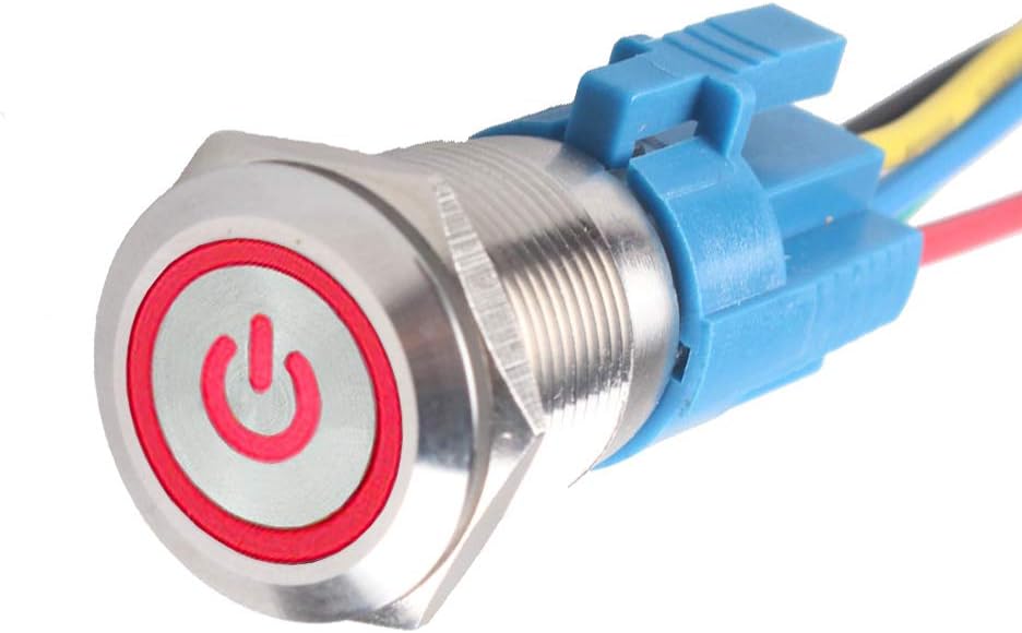 Etopars 19mm 12V 5A Power Symbol Angel Eye Halo Car Red LED Light Metal Push Button Toggle Switch Socket