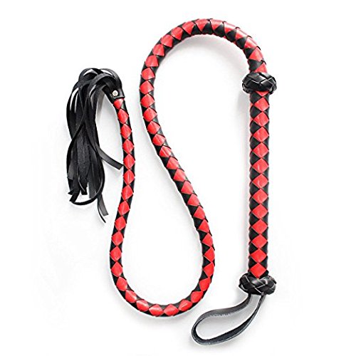 Sexy Girl Faux Leather Whips, Rivets for Sex Spanking, SM and Fetish, Bondage Restraint Costume kit, Flogger for Sex Play (Black)