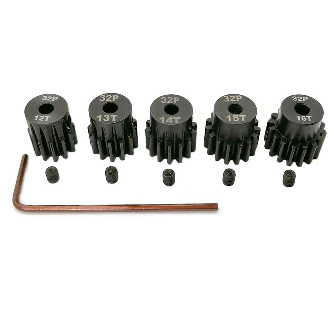 MakerDoIt 32P Hardened Pinion Gear Set 3.175 Hole 12T 13T 14T 15T 16T with Hex Key (Compatible with 0.8 Metric Pitch)