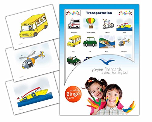Transportation Flash Cards in English with Matching Bingo Game Cards in One Set - Vocabulary Picture Cards for Toddlers, Kids, Children and Adults - Size 4.13  5.83 in - DIN A6
