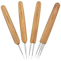 SelfTek 4Pcs Dreadlocks Crochet Hooks Tool Set of 0.5mm 1 Hook,2 Hooks,3 Hooks and 0.75mm 1 Hock,Bamboo Crochet Needle for Hair Weaving,Extra Long Crochets Hooks Perfect for Arthritic Hands