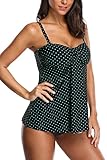 Charmo Women's Polka Dot Modest Tankini Swimsuits with Boyleg Bathing Suits Tankini
