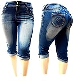 LA CHULA WOMENS PLUS SIZE BLUE CAPRI Acid Wash denim jeans Stretch HIGH WAIST