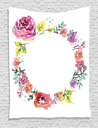 Ambesonne Watercolor Flower Decor Collection Flower Wreath Romantic And Floral Frame Design Bedroom Living Kids Girls Boys Room Dorm Accessories