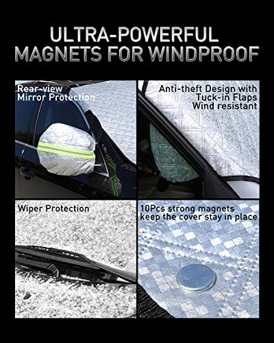 LESAUCE Magnetic Windshield Cover with Side Mirror Covers, 4-Layer Protector for Sun, Snow, Frost, Keeps Ice & Snow Off, for Most Car Truck SUV Van
