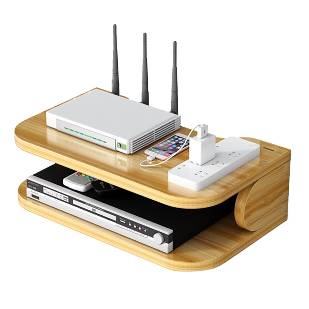 Hggzeg WiFi Router Storage Box Floating Shelves TV Set-Top Rack, Wall-Mounted Multi-Layer Cable Management Storage Rack for Wall Decoration(jl01,Cherry Color)