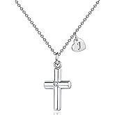 XOYOYZU Small Dainty Cross Necklace for Women Heart Initial Letter Charm Necklace Stainless Steel Jewelry Birthday Gifts for Women