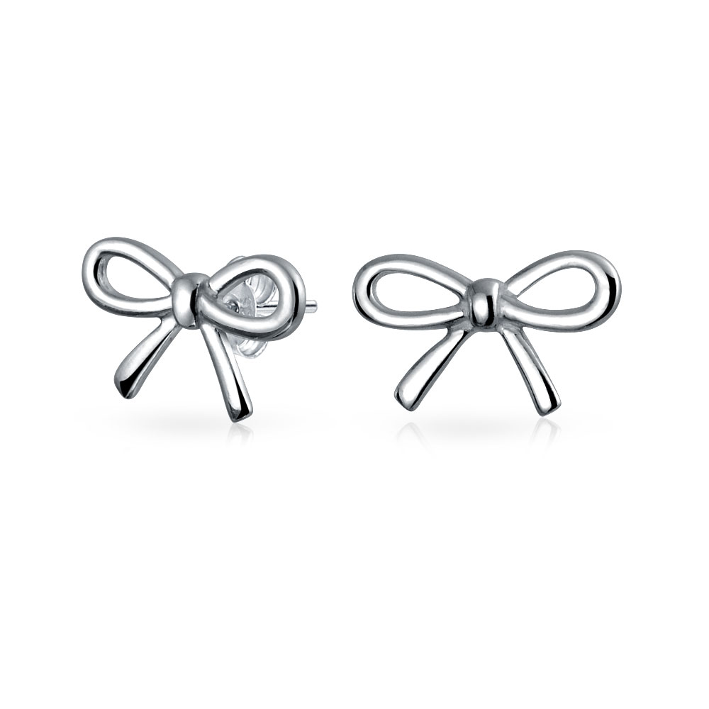 Delicate Dainty Simple Ribbon Birthday Present Bow Stud Earrings For Women Teens .925 Sterling Silver โ image 1