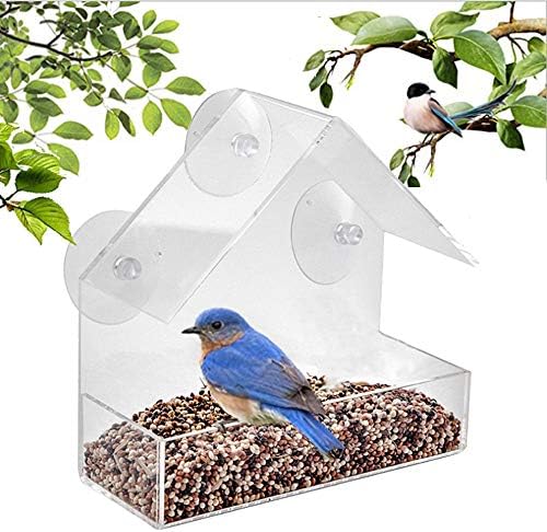 強力な吸引カップとシードトレイを備えた野鳥の餌箱野鳥 えさ台 小鳥 野鳥 用 給餌器 餌台 ガーデン 鳩 野鳥観察 バード アクリル透明 吸盤付き 特売 バードフィーダー 餌場 鳥の餌箱